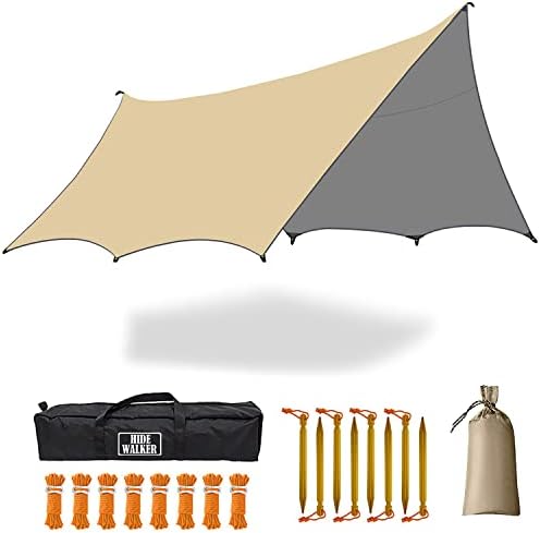 5m X 5m Large Camping Tarps Waterproof Hammock Rain Fly Multipurpose Hexagon Tarpaulin Shelter Tent Groundsheet Outdoor Tarp Awning Canopy Without Pole