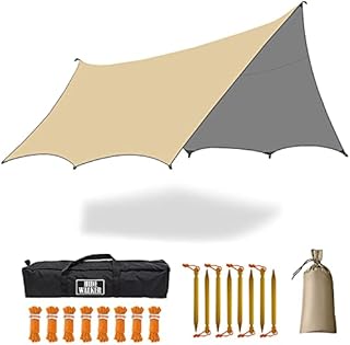 5m X 5m Large Camping Tarps Waterproof Hammock Rain Fly Multipurpose Hexagon Tarpaulin Shelter Tent Groundsheet Outdoor Tarp Awning Canopy Without Pole