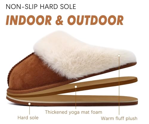 Image of KuaiLu Womens Cozy Memory Foam Slippers Ladies Fuzzy Faux Fur Lined Warm Arch Support House Shoes Slip on Comfy Winter Scuff Indoor Outdoor Rubber Hard Sole