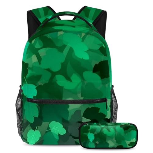 Sacs d'école pour garçons et filles avec grand compartiment de jour, motif feuilles