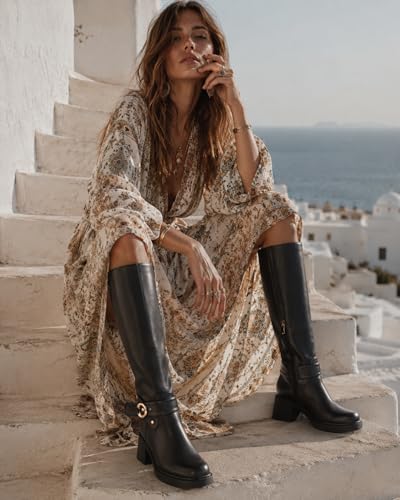 Image of Women's Fold Over Slouchy Mid-calf Boots Square Toe Low Chunky Block Heel Boots