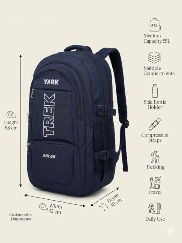 Image of Stylbase 50 Litre Rucksack Bag for Men & Women, 4 Compartment Trekking Backpack, Hiking Travel Bag for Camping, Trekking & Tourist Trips