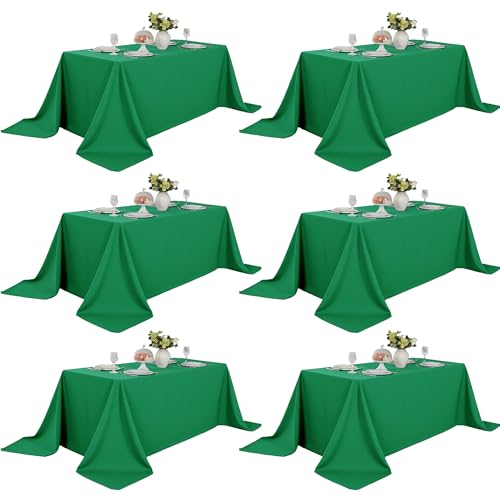 Image of 6-Pack 90x156 inch Forest Green Table Cloths, Solid Stain and Wrinkle Resistant Oblong Tablecloth, Premium Plain Weave Polyester Fabric Rectangle Table Linen Covers for Hotel, Banquet