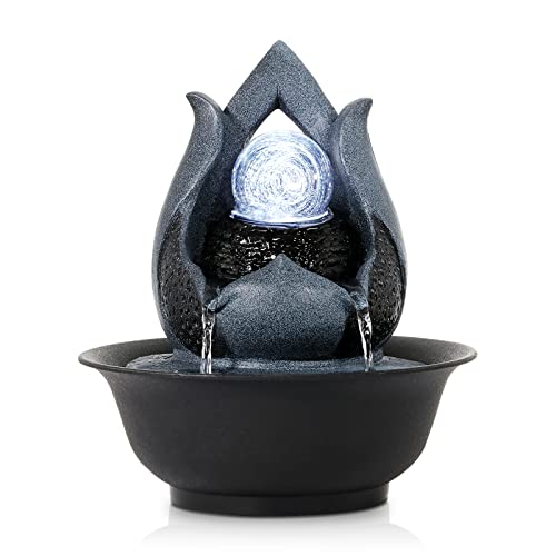 WICHEMI Indoor Water Fountain with LED Rolling Ball - Tabletop Ze...