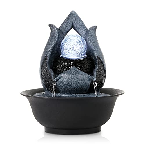 WICHEMI Indoor Water Fountain Tabletop Fountains with LED Rolling Ball, Feng Shui Zen Meditation Desktop Waterfall Fountain Calming Water Sound Relaxation Fountain for Home Bedroom Office (Style 12)