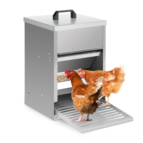Izrielar Mangeoire automatique pour poules avec marchepied, couvercle, 5 kg, galvanisé, étanche, anti-rats - Accessoire idéal
