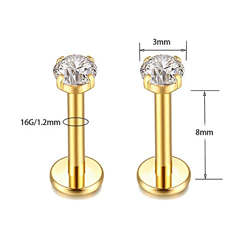 G23 Titanium Labret Studs 16G Lip Studs Earring Piercing Internally Threaded CZ Top Labret Monroe Helix Cartilage Tragus Piercing Studs3