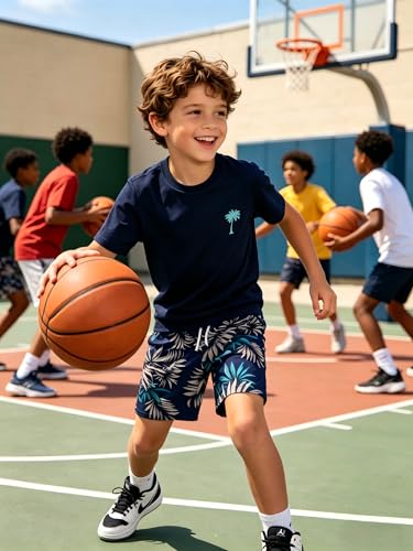 Image of Boys' 2 Piece Summer Outfit Cool Dinosaur & Camouflage Graphic Short Sleeve Tee & Shorts Set Size 4-12