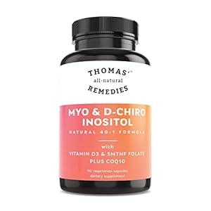 Thomas’ all-natural Remedies Myo Inositol Supplement & D-Chiro Inositol Blend Supplement with Folate and Vitamin D3, 40 to 1 Ratio, Non-GMO, No Fillers, CoQ10, 90 Vegan Capsules