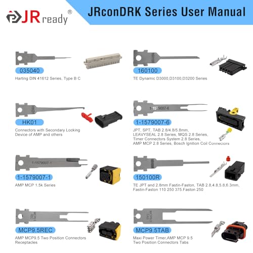 Image of JRready JRconDRK00B16-01 Replacement Tips for Pin Removal Tool - 16 Pcs Tips for AMP TE Molex Deutsch JST Harting Connectors, Compatible with High-Power Industrial Applications