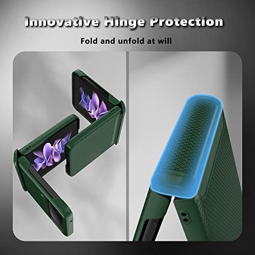 Vihibii For Samsung Galaxy Z Flip 3 Case With Hinge Protection, Slim Fit Lightweight Built-In Camera Screen Protector Anti-Slip Triangle Texture Protective Case For Samsung Galaxy Z Flip 3 5G (Green) #TOP2