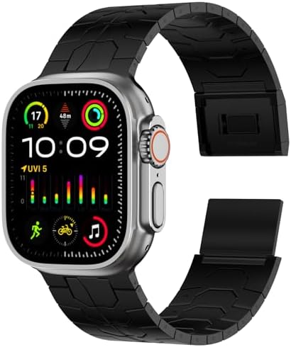 100% Pure Full Titanium Band Compatible with Apple Watch Ultra / Ultra2 Band 49mm, 22mm Wide Adjustable Links with Titanium Magnetic Clasp Titanium Connectors DLC Scratch Resistant