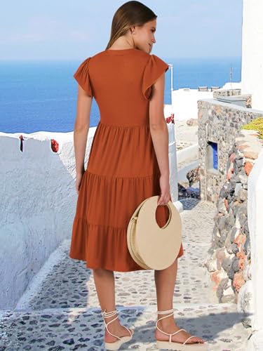 Image of ANRABESS Womens Summer Dress Ruffle Sleeve V Neck Midi Dresses Fashion Casual Fit Flowy Tiered Boho Beach Vacation Sundress