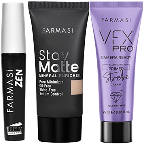 Farmasi Makeup Stay Matte Foundation 30ml/1 fl.oz. Natural 03 â€“ Vfx Pro Camera Ready Strobe Cream 25ml/0.84 fl.oz. â€“ Zen mascara 8ml/0.27 fl.oz