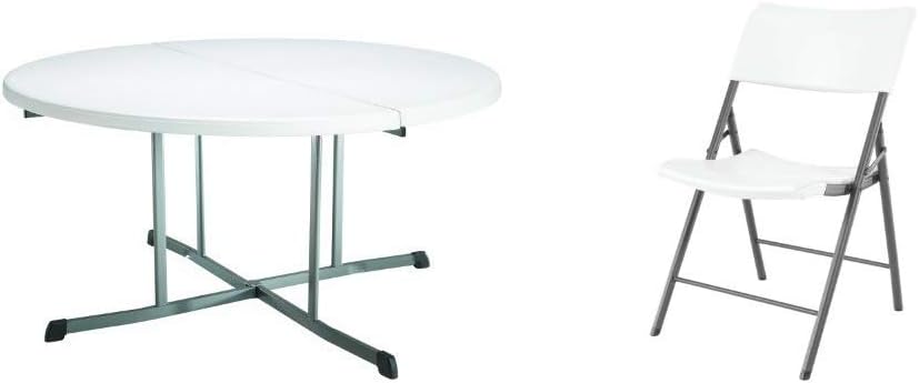 Lifetime 25402 5ft (1.52 m) Round Commercial Fold-In-Half Table (White Granite) with Set of 4 Chairs