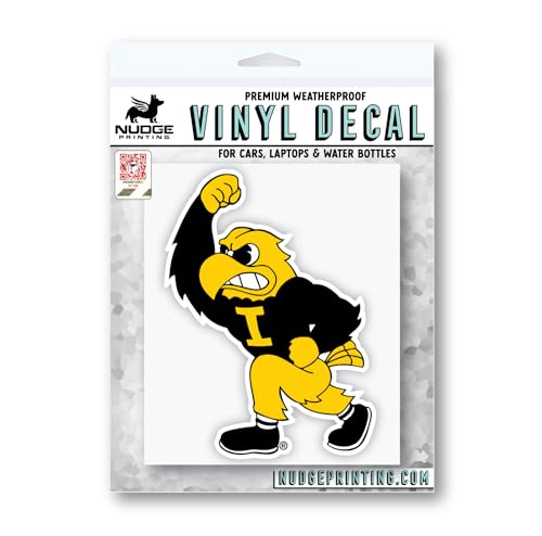 Image of Nudge Printing University of Iowa Haweyes Fighting Herky Mascot Weatherproof Vinyl Sticker Car Decal from