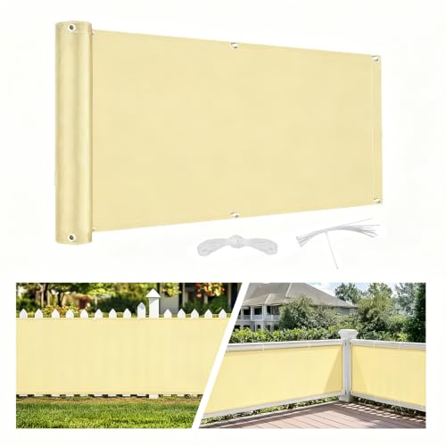 Voile d'ombrage imperméable 1x10m en polyester jaune clair pour balcon