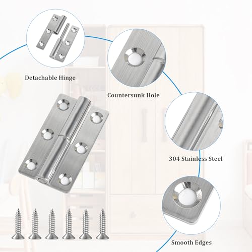 DesertBoy 4 Pcs Detachable Door Hinges, 2.5 Inch Stainless Steel Lift Off Hinge - Image 4