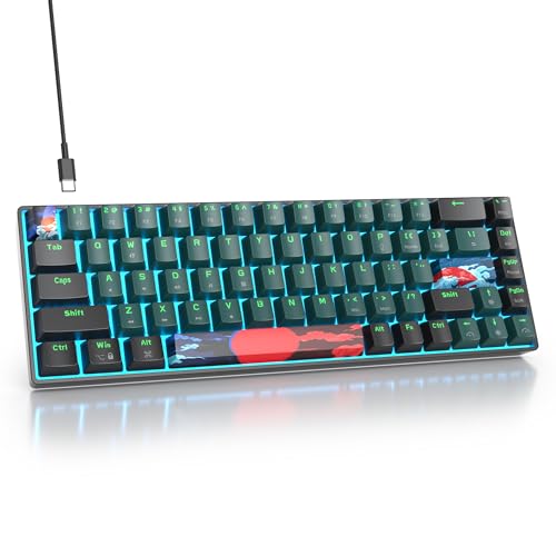 Image of Protable 60% Percent Gaming Keyboard Mechanical, Mini Compact Ice-Blue LED Backlit 68 Keys Wired Office Keyboard with Red Switch for Mac /Win /PS4 /PS5(68Green /red Switch)