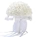 Febou Wedding Bridal Bouquet, Big Size Handmade Crystal Ribbon Rhinestone Wedding Bridesmaid Bouquet, Bridal Artificial Flowers for Wedding(White Big Size)