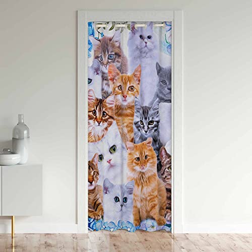 Loussiesd Cute Cat Blackout Curtains Window Animals Treatments Doorway Curtain Room Darkening Cats Floral Thermal Insulated Blackout Curtains for Doors with Windows 86x203cm 1 Panel