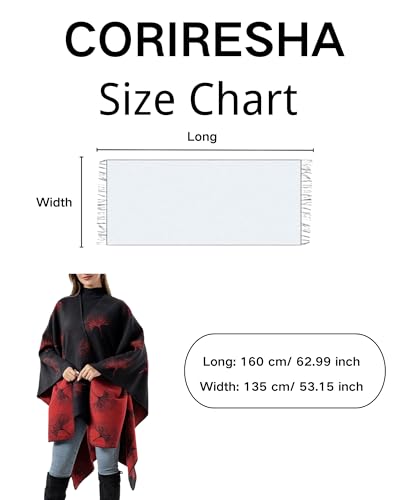 CORIRESHA Women's Winter Ginkgo Leaf Poncho Sweater Open Front Wraps Shawls for Travel4