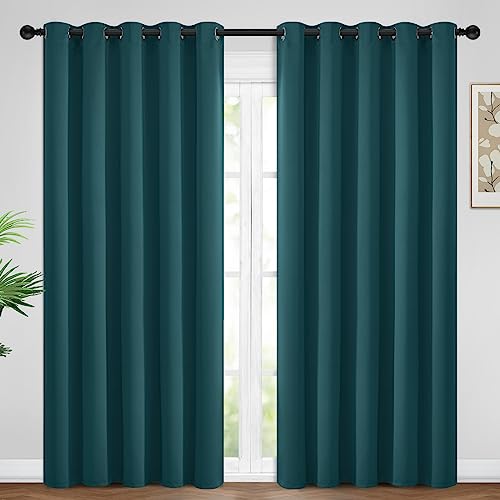 Yakamok Blackout Curtains for Bedroom 2 Panels Set 108 Inch Length Thermal Insulated Room Darkening Dark Black Out Drapery Grommet Window Treatments Drapes for Living Room,62x84, Dark Teal