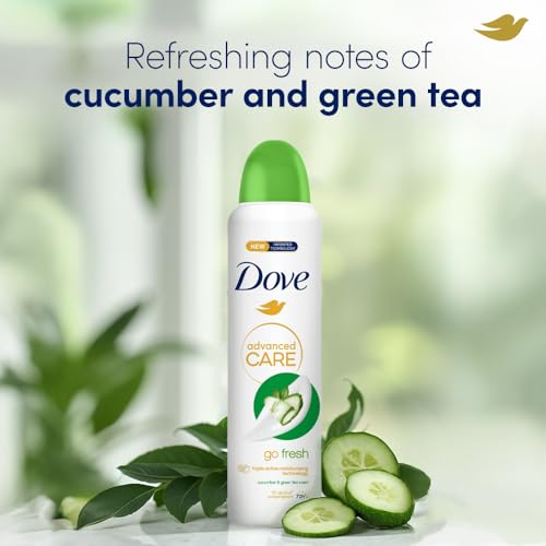 Image of Dove Advanced Care Go Fresh Cucumber & Green Tea Deodorant for Women | 72H Freshness | 0% Alcohol | Triple Moisturising Formula | 250 ML