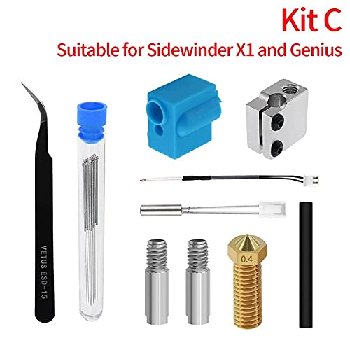 Lysee 3D Printer Parts & Accessories - Voor Sidewinder X1 Genius Vulkaan Nozzle Siliconen Mouw Keel Handvat Thermistor Verwarming Pijp Warmte Blok Kit - (Color: C)