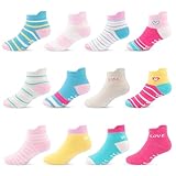 Looching Baby Toddlers Grips Socks-12 Pairs Kids Anti-Slip Non-Skid Crew Cute Cotton Socks for 1-3 Years Girls Boys, Pink Blue Color