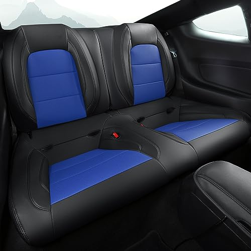 Image of GIANT PANDA Customized Full Set Car Seat Covers Fit Ford Mustang Coupe Hardtop 2015 2016 2017 2018 2019 2020 2021 2022 2023 2024 2025 2026- (Black+Blue)