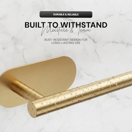 Image of MIORAH Self Adhesive Aluminum Hand Towel Holder in Bathroom | Wall Mounted Towel Hanger for Wash Basin & Bathroom Towel Hanger for Wall | Gold