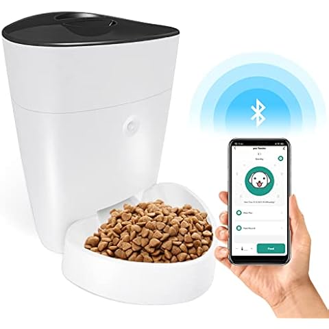 Pawmate Puppy Kitten Automatic Pet Food Feeder, 4 L Bluetooth Cat Food Dispensers, WiFi Dog Feeder Support Alexa,6 Meals Per Day, Programmable Cat Feeder Automatic with Timer Cover