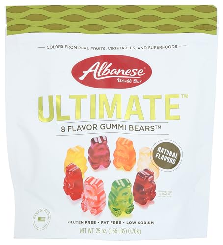 Albanese Ultimate 8 Flavor Gummi Bears, Natural Flavors, Low Sodium, Fat Free, Gluten Free, 25 Ounce (Pack of 4)
