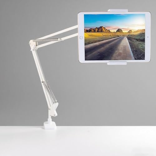 Tablet Ständer, Tablet Halterungum, 360 Grad drehbar, Metall-Tablet-Halterung, Handy-Ständer für iPad/iPhoneX/iPad Pro oder andere 4,5~13 Zoll Geräte (Weiß)