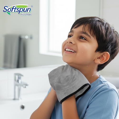 Image of SOFTSPUN Microfiber Baby Hand & Face Wipes 280 GSM 20x30 Cms 4 Piece Towel Set Light Grey! Super Soft & Comfortable for Newborn Baby and Kids Quick Drying Ultra Absorbent in Small Size.