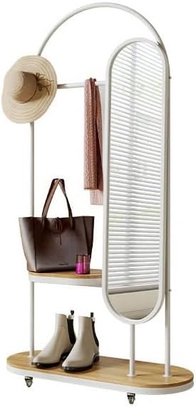 Full Body Mirror, Household movable full-length mirror storage coat rack integrated living room bedroom floor-standing dressing mirror ,Bedroom Furniture ( Color : White , Size : Wooden board )