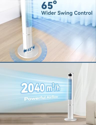 Image of HIFRESH 110CM Tower Fan for Room, Remote & Touch, 3 Speeds &3 Modes, 7H Timer, 25dB Silent Operation, High Speed Bladeless Fan for Home, 65 Oscillation Cover Room up to 25㎡, 50W Low Power Consumption