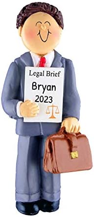 Personalized Lawyer Christmas Ornament - Law School Graduation Decorations, Lawyer Decor, Bar Exam Gifts, Paralegal Gifts, Lawyer Ornament - Brunette Male - Free Customization