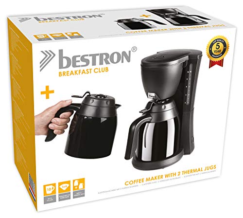 Bestron Cafetera con 2 Termos, Para Café de Filtro Molido, Para 10 Tazas, 800 W, Negro - Imagen 8