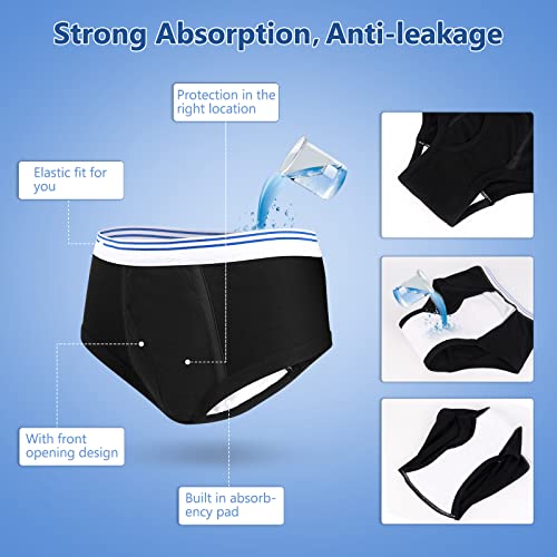 Incontinence Underwear For Men Carer 3-Pack Men's Urinary Incontinence Briefs Washable Reusable Underwear, Leak Protection,Comfort, Built In Cotton Pad, Incontinence Underwear #TOP4