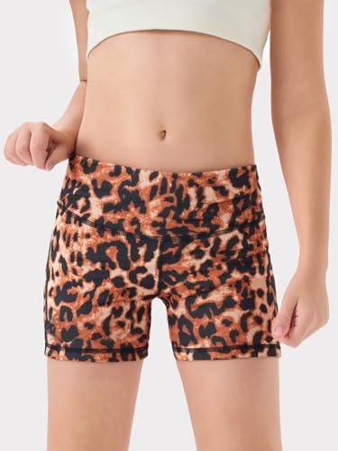 rrhss Shorts atléticos infantis com estampa de leopardo cintura alta yoga dança motociclista confort