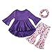 Hdanyiyi MäDchen Mode Einfarbig GlockenäRmel Puffrock Top + Herzdruck Glockenhose + Kopfbedeckung 3-Teiliges Set JubiläUmsfoto Niedlich Baby FrüHlingsausflug TäGliche Kleidung,Lila,110