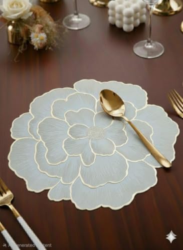 Image of Dakshya Industries Dining Table Mats Set of 7 | 6 Round PVC Placemats with Decorative Leaf Runner | Heat Rasistant