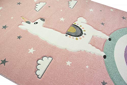 CARPETIA Tapijt kinderkamer meisjes kindertapijt Lama eenhoorn roze maat 160x230 cm - Afbeelding 4