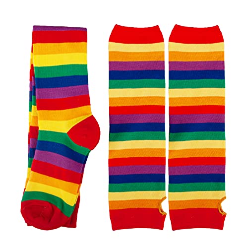 Image of Over Knee Rainbow Thigh High Socks Cosplay Accessories for Women Fashion Wild Long Striped Leg warmers