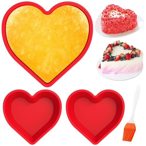 3 Pcs Silicone Heart Shaped Cake Tin, 10 8 6 Love Cake Moulds, Nonstick Silicone Heart Cake Mold, Reusable Baking Tins, Heart Cake Pan Set for Brownies Cheesecaker