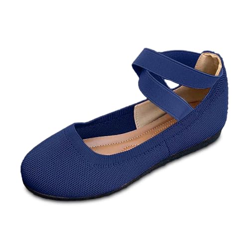 Women's Casual Ballet with Elastic Straps Comfortable Round Toe Slip On Shoes for Daily Wear Dressy Outfits