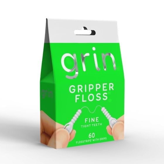 Griin Oral Care Gripper Dental Floss Picks Fine Texture White Individually Wrapped with Finger Grips Super Strong for