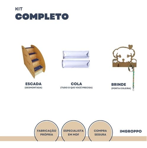 Escad para Pets, MDF, 3 Degraus, 60 x 70 x 37 cm, Suporta até 15 kg, Cor Cru